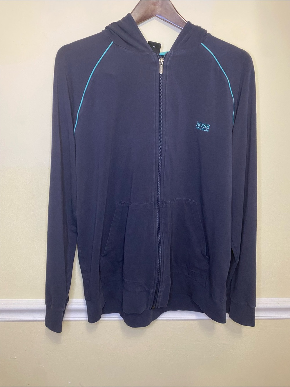 Hugo Boss Navy Zip-Up Hoodie with Teal Trim